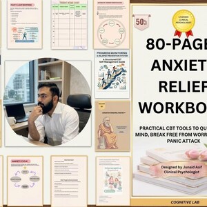 Cuaderno de ejercicios de TCC para la ansiedad / Alivio de ataques de pánico, ayuda para controlar los pensamientos excesivos (hojas de trabajo imprimibles)