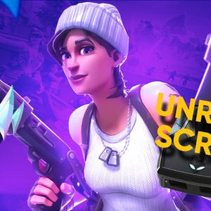May include: A digital illustration of a female character from a video game, holding a futuristic weapon with a crystal-like design. The image has a purple and blue background with the text "UNREAL SCRIPT" and a black electronic device.