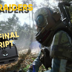 May include: Image features a person in a futuristic military uniform with a helmet and backpack, set in a forest environment. The text "ARC RAIDERS" and "ARC FINAL SCRIPT" are overlaid on the image, along with a black and silver device.