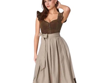 Vestido Dirndl hecho a mano marrón / Trachten bávaro tradicional Oktoberfest