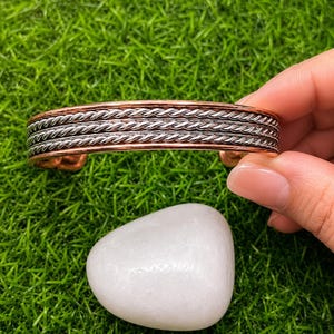 Handcrafted Dual Tone Copper Magnetic Bracelet – Twisted Wire, Adjustable Cuff for Men Women