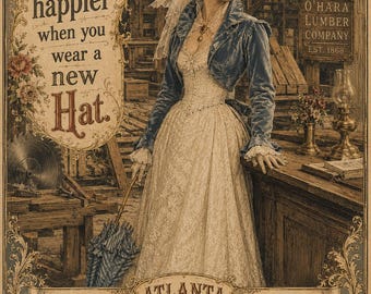 Litografía enmarcada “Life is Happier When You Wear a New Hat” | Estilo Southern Vintage | 30x40 cm