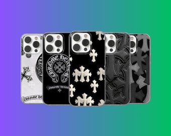 Chromen hart telefoonhoesje Cross Punk Gothic cover voor iPhone 16e, 17 Pro Max, 15, 13, Samsung S26, A56, Pixel 10, 9A