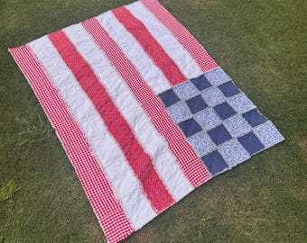American Flag Quilt - Rag Quilt - Red White and Blue
