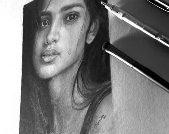 Hyper Realistic Female Portrait | Charcoal & Graphite Drawing | Emotional Wall Art | Resilience Art Print | Digital Download