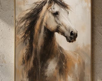 Horse Wall Art, Neutral Horse Oil Painting, Hand Painted Elegant Equine Canvas, Rustic Farmhouse Decor for Living Room