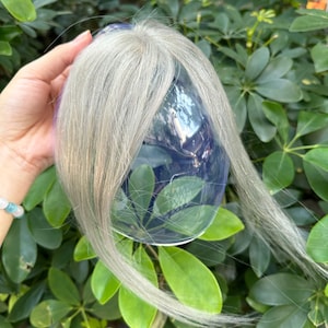 25cm Silver Grey Human Hair Topper with Bangs, 4x6 Lace Base