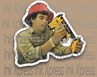 Funny Chalino nail gun hardhat sticker