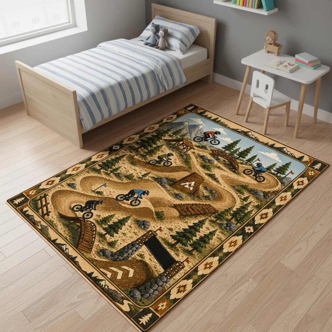 Mtb Rugs Kids Mountain Bike Rug, BMX Adventure Play Mat, Dirt Trail Sports ...