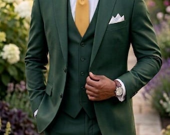 Mens Green 3 Piece Suit, Wedding Suit for Groom, Slim Fit Formal Suit, Emerald Green Blazer Vest Pants Set, Prom Suit Men