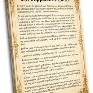 Hippocratic Oath Poster, Medical Wall Art Print, Doctor Office Decor, Physician Gift, Nursing Graduation Gift, Healthcare Canvas Artwork.