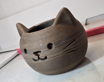 Cepillo de dientes y tazón para brochas de maquillaje con forma de gato sonriente