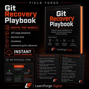 Paquete de PDF del manual de recuperación de Git / Comandos de Git, árbol de decisiones, listas de verificación para desarrolladores