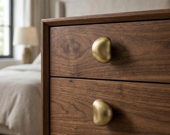 Solid Brass Organic Cabinet Knobs, Irregular Stone Drawer Pulls, Modern Kitchen Hardware