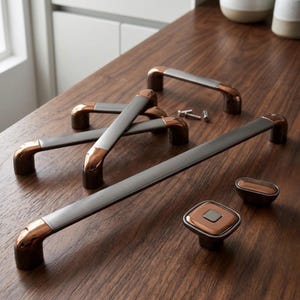 Two Tone Cabinet Pulls, Copper and Grey Drawer Handles, Modern Square Knob, Oval Dresser Hardware, Kitchen Cupboard Bar Pull
