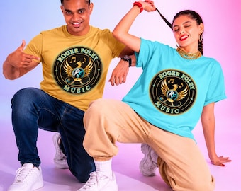 Gouden Phoenix (deluxe kleuren) Roger Foley Music-T-shirt | Gevleugeld embleem, RF-record