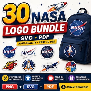 30 NASA Logos SVG Bundle – Space Clipart, Worm, Meatball (Digital Files)