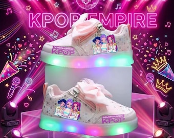 Kpop LED Kids Sneakers Cute Demon Hunter Shoes Light Up Kawaii Shoes Colorful Light Up Trainers Gift for Kpop Fans Kids
