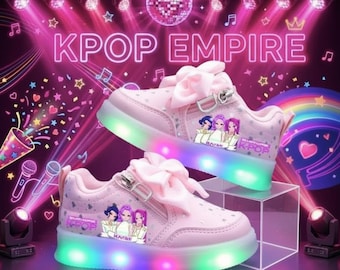 Light Up Kpop Kids Shoes Kawaii LED Sneakers Cute Anime Demon Hunter Trainers Colorful Glowing Shoes Gift for Girls