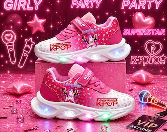 Zapatillas LED Kpop para niños, lindos zapatos de cazador de demonios, zapatos Kawaii con luces, zapatillas coloridas con luces, regalo para los fans del Kpop.