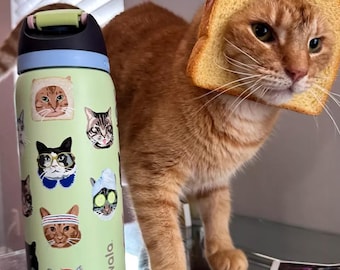 Owala Water Bottle 32oz – Cat Collage Design – Insulated Leakproof Straw Bottle – Cute Cat Lover Gift Aesthetic