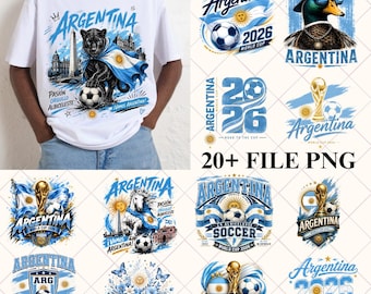Paquete PNG de Argentina para el Mundial 2026, Diseño digital de fútbol argentino, PNG de aficionado argentino, Sublimación del Mundial 2026, ¡Vamos Argentina!
