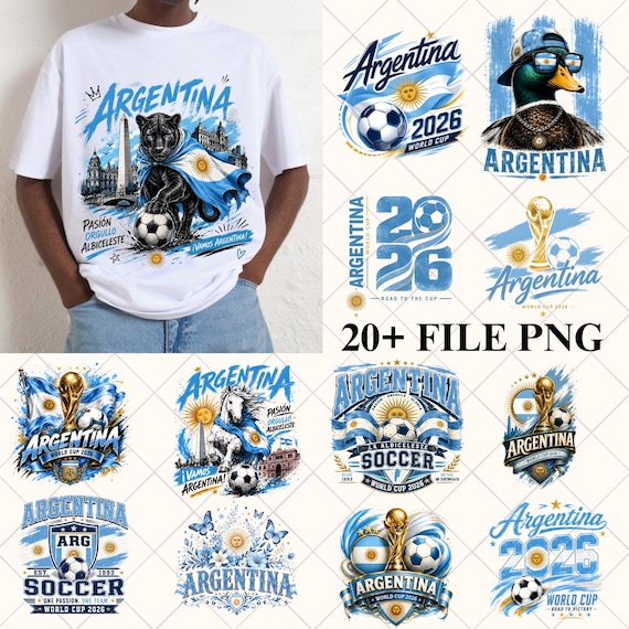 Argentina World Cup 2026 PNG Bundle, Argentina Football Digital Design, Argentine Fan PNG, World 2026 Sublimation, Vamos Argentina
