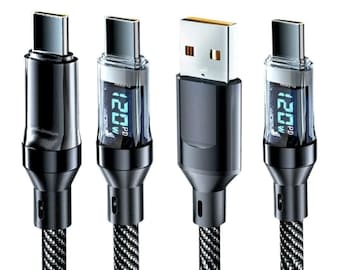 Cable USB-C de carga rápida de 120 W: Cable de carga para teléfono PD trenzado de 2 m