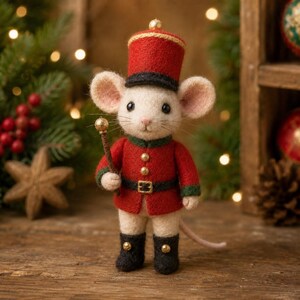 Needle Felted Nutcracker Mouse, Christmas Woodland Holiday Figurine