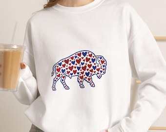 Vintage Buffalo Hearts Graphic Crewneck Sweatshirt, Game Day Apparel