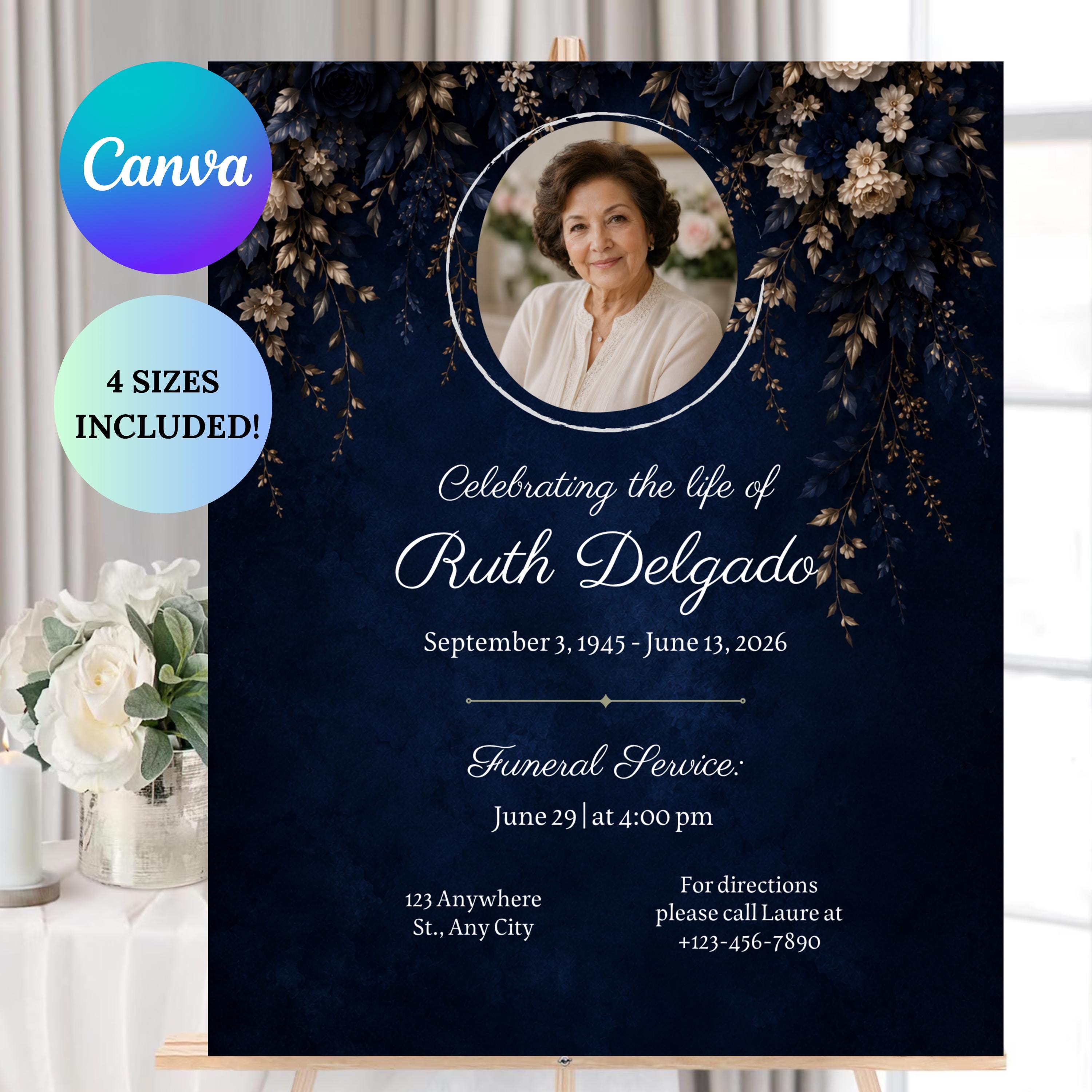 Editable Funeral Invitation Template | Elegant Memorial Poster ...