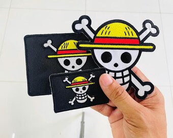 One Piece Straw Hat Embroidered Iron On Patch | Jolly Roger Skull & Pirate Flag Patch