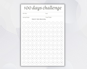 Défi 100 jours à imprimer | Suivi des habitudes (PDF) | Planificateur d'objectifs | Défi de motivation quotidien | Téléchargement instantané (A4)
