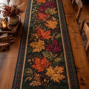 Quilted Maple Leaf Table Runner, Rustic Autumn Fall Decor, Thanksgiving Table Topper