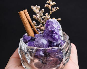 Cuenco energético de cristal de amatista con geoda y esfera, mini jardín de cristal, decoración de altar, regalo espiritual.