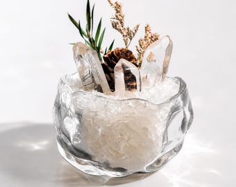 Cuenco energético de cristal de cuarzo transparente natural, mini jardín de cristal del bosque, decoración de altar, regalo espiritual.