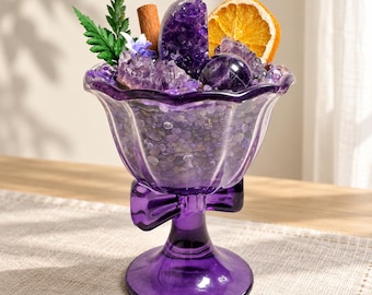 Cuenco energético de cristal de amatista con geoda y esfera, jardín de cristal con pedestal, regalo espiritual.