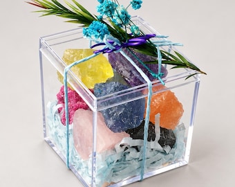 Caja de regalo de cristal con amatista, cuarzo rosa y citrino, colorida colección de minerales, regalo de cumpleaños para amantes de los cristales.