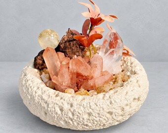 Cuenco energético de cristal de citrino con cuarzo rosa, jardín de cristal, decoración de altar, regalo espiritual