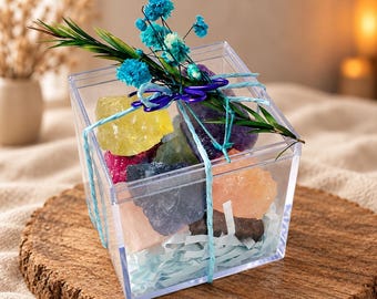 Crystal Gift Box with Amethyst, Rose Quartz & Citrine, Colorful Mineral Collection, Birthday Gift for Crystal Lovers