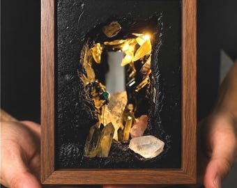 Crystal Cave Night Light, Miniature Rock Climber Diorama, Gift for Climbers