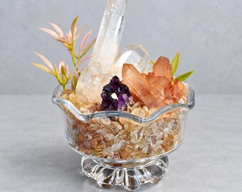 Cuenco energético de cuarzo transparente y cristal de amatista, jardín de cristal de citrino, decoración de altar, regalo espiritual.