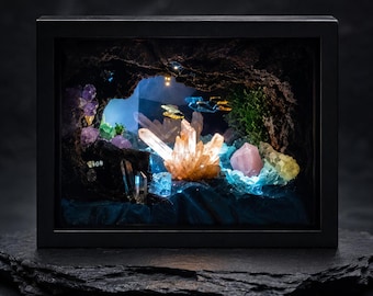 Underwater Crystal Cave Night Light, Scuba Diver Diorama, Ocean Miniature Decor, Gift for Divers