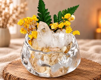 Jardín de cristal de cuarzo transparente y citrino, mini cuenco de cristal decorativo, regalo espiritual