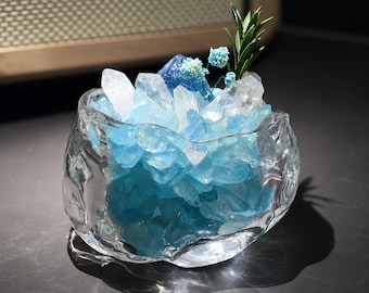 Cuenco energético de cristal de aguamarina y fluorita azul, jardín de cuarzo transparente, decoración de altar, regalo espiritual