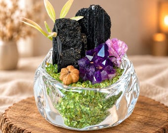 Cuenco energético de cristal de turmalina negra y amatista, jardín de cristal de peridoto, decoración de altar, regalo espiritual