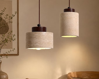 Wabi-Sabi Stone Pendant Light, Japanese Modern Bedside Lamp, Warm Hanging Chandelier for Bedroom Decor