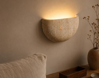 Travertine Style Wall Lamp, Wabi Sabi Sconce Light for Bedroom, Hallway, Cafe & Home Decor