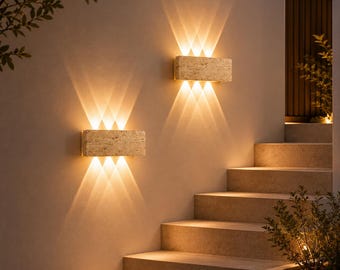 Natural Stone Wall Lamp, Waterproof LED Sconce, Wabi Sabi Garden, Patio & Entryway Lighting