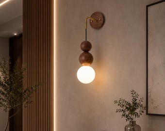 Retro Walnut Wall Sconce, Japanese Style Copper Lamp, Wabi Sabi Bedroom Bedside Hallway Lighting